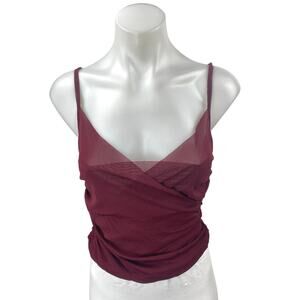 Free People Maroon Ruched Sleeveless Cami Camisole Mesh Crop Tank Top Size XS